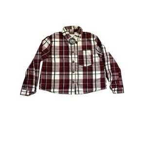 Jolie & Joy Plaid Sherpa Lined Shacket Burgundy White Black Womens Medium